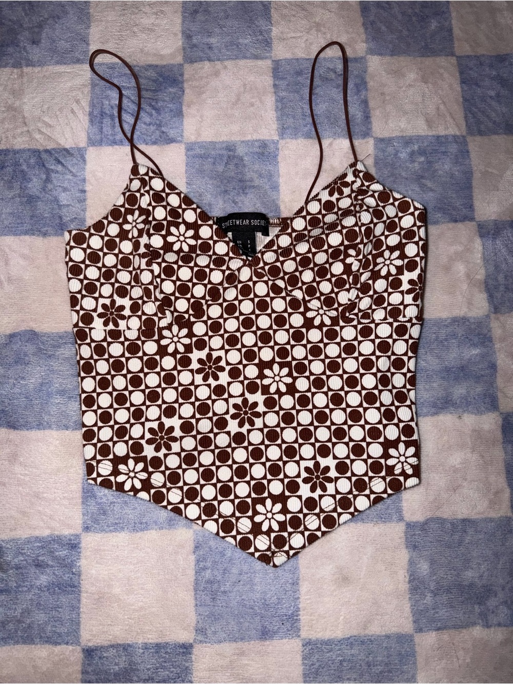 Streetwear Society Brown & White Floral-Check Cami